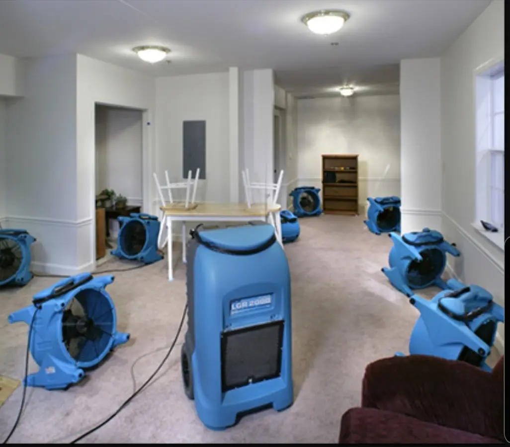 Air movers and dehumidifier setup for Water Extraction & Removal in Crawfordsville